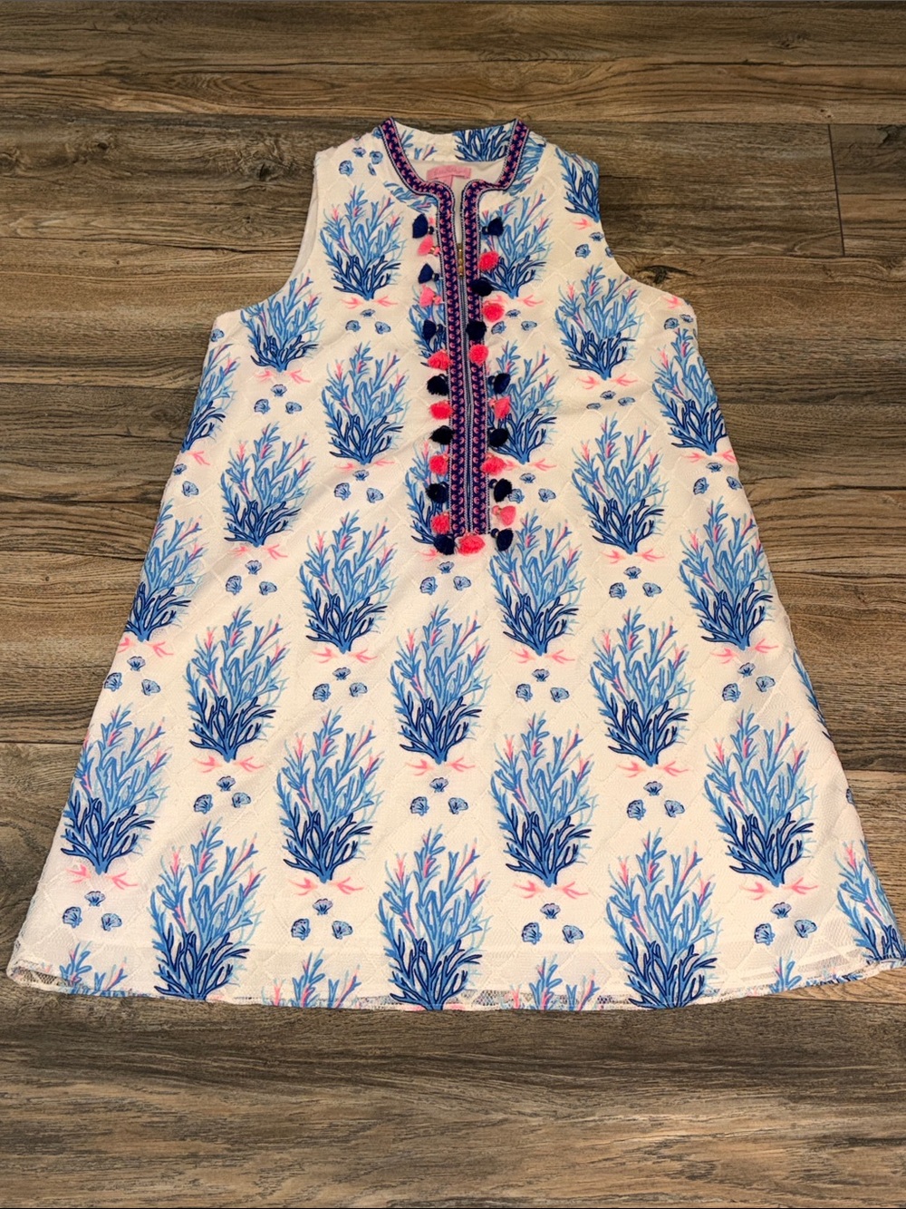 Lilly Pulitzer White Sleeveless Midi Dress with Blue and Pink Coral Print